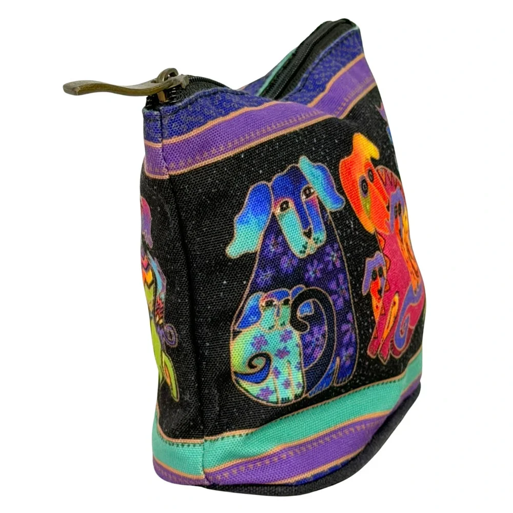 Laurel Burch Dogs & Doggies Canvas Cosmetic Zip Pouch Makeup Bag Travel Case